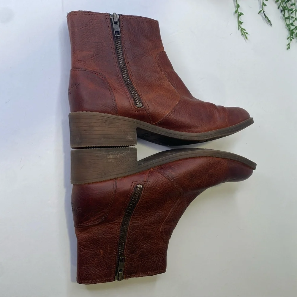 Sperry Juniper Glyn Top Sider Ankle Boots Brown Leather Size 6.5M